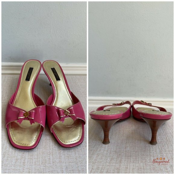 Authentic Louis Vuitton Mules Pink Patent Leather Flower Open Toe Sandals 7.5 - Picture 5 of 13